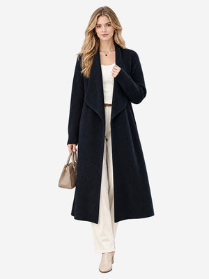 Women’s 100% Wool Long Knit Cardigan – Thickened Relaxed Fit Sweater Coat