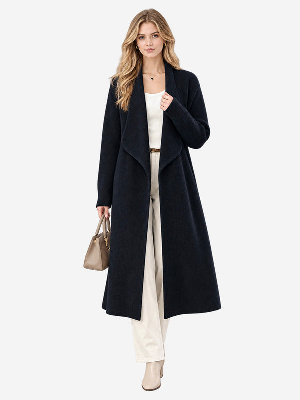 Women’s 100% Wool Long Knit Cardigan – Thickened Relaxed Fit Sweater Coat