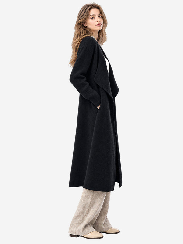 Women’s 100% Wool Long Knit Cardigan – Thickened Relaxed Fit Sweater Coat