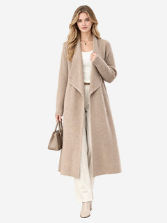 Women’s 100% Wool Long Knit Cardigan – Thickened Relaxed Fit Sweater Coat