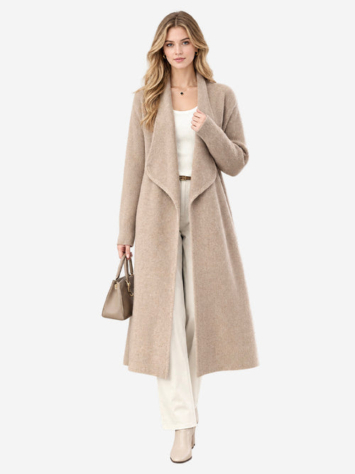 Women’s 100% Wool Long Knit Cardigan – Thickened Relaxed Fit Sweater Coat