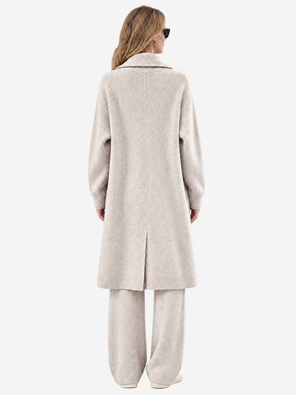 Women’s 100% Wool Long Knit Cardigan – Thickened Relaxed Fit Sweater Coat