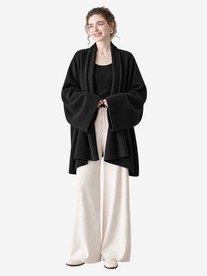 Women’s Cashmere Knit Shawl Cardigan Loose Fit Open Front Sweater