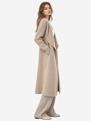 Women’s 100% Wool Long Knit Cardigan – Thickened Relaxed Fit Sweater Coat