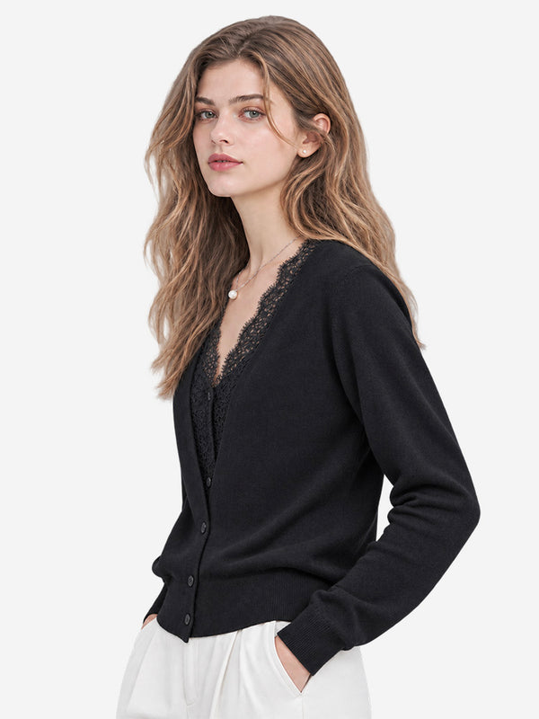 The French Lace V-Neck Wool Blend Cardigan