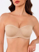 Sheer Mesh Unlined Underwire Strapless Balconette Bra