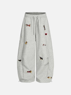 Women's Cute Embroidered Baggy Sweatpants