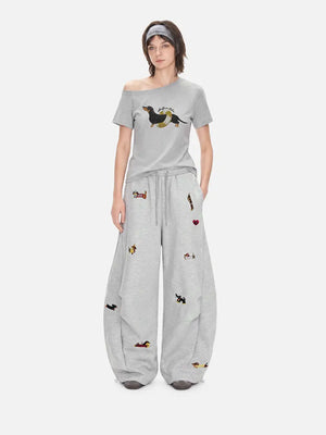 Women's Cute Embroidered Baggy Sweatpants