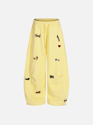 Women's Cute Embroidered Baggy Sweatpants