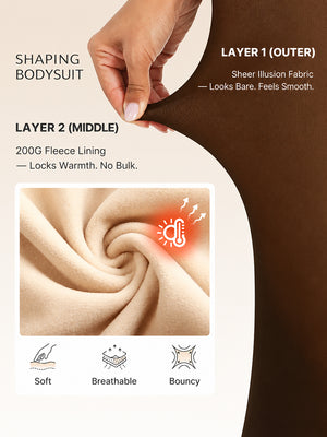 Women’s Fleece Lined Sheer Look Tummy Control Full Body Shaping Bodysuit