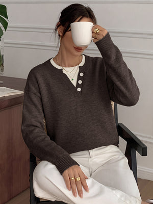 Women’s Oversized Color-Block Layered-Look Knit Sweater