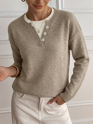 Women’s Oversized Color-Block Layered-Look Knit Sweater