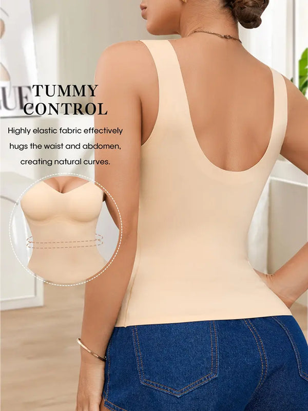 Women's Seamless Shaping Tank Top with Molded Cups Tummy Control and Wide Support Straps