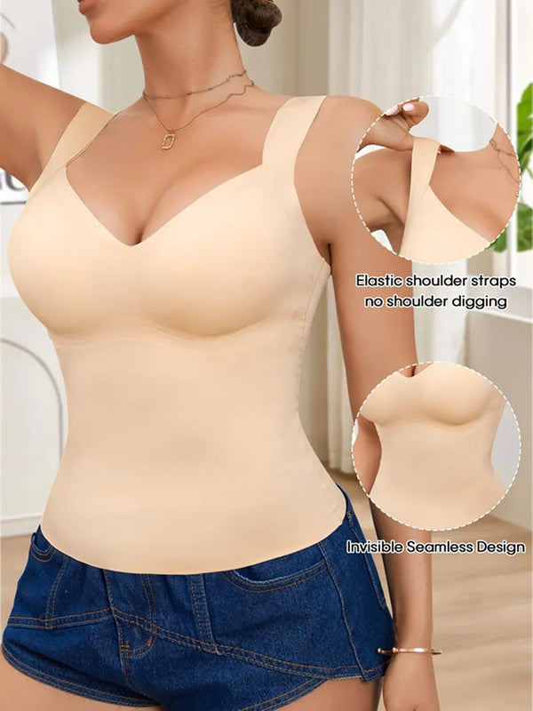 Women's Seamless Shaping Tank Top with Molded Cups Tummy Control and Wide Support Straps