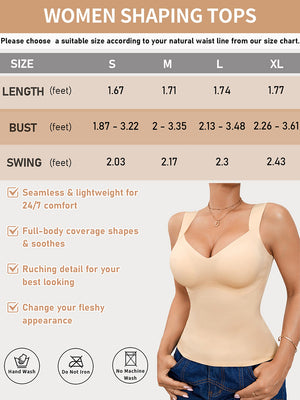 Women's Seamless Shaping Tank Top with Molded Cups Tummy Control and Wide Support Straps