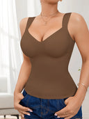 Women's Seamless Shaping Tank Top with Molded Cups Tummy Control and Wide Support Straps