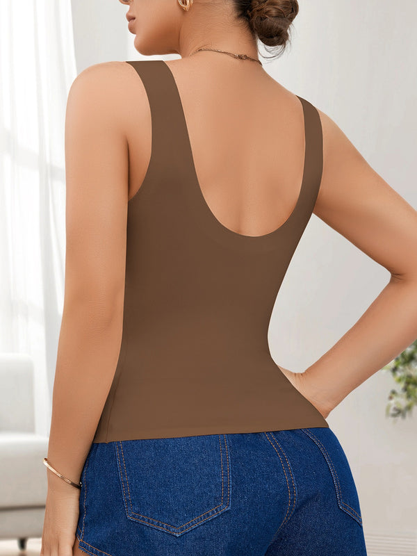 Women's Seamless Shaping Tank Top with Molded Cups Tummy Control and Wide Support Straps