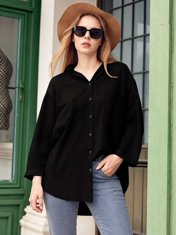 Women’s Soft Lyocell Denim 3/4-Sleeve Button-Up Shirt