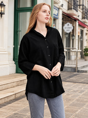 Women’s Soft Lyocell Denim 3/4-Sleeve Button-Up Shirt