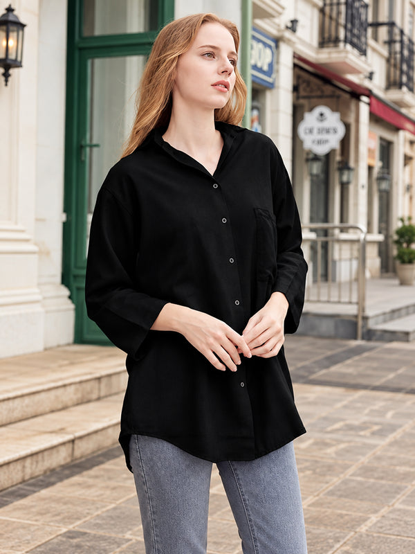 Women’s Soft Lyocell Denim 3/4-Sleeve Button-Up Shirt