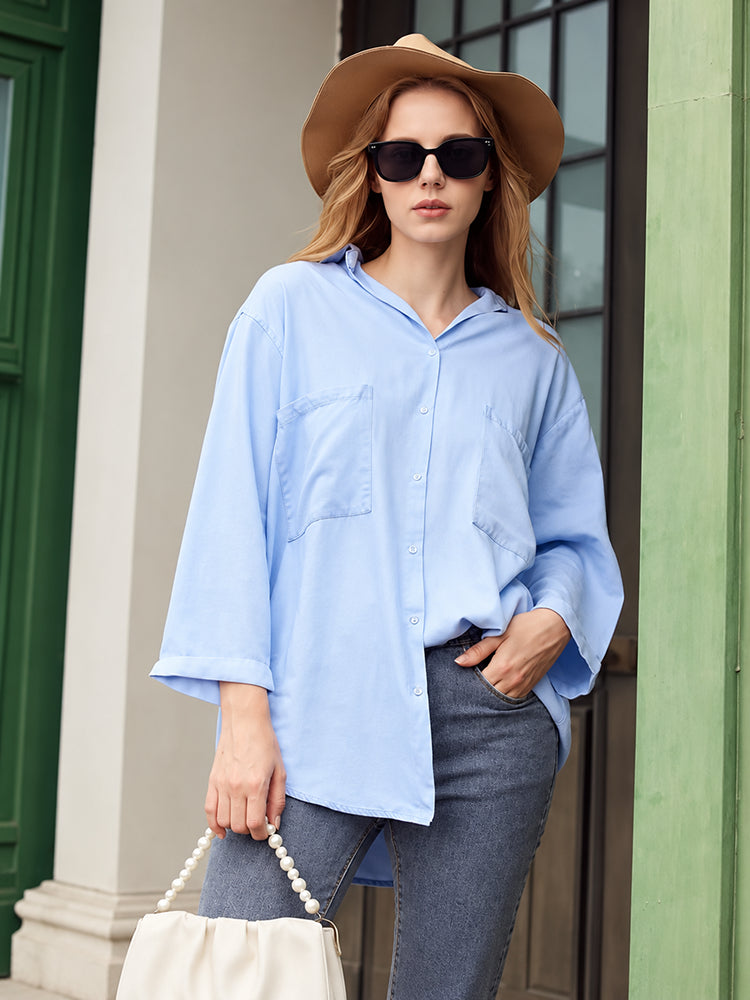 Women’s Soft Lyocell Denim 3/4-Sleeve Button-Up Shirt