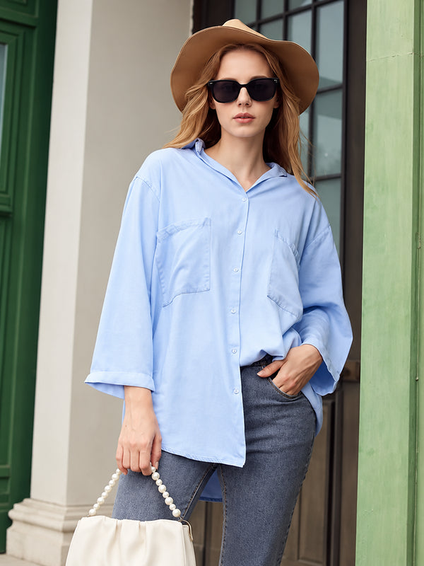 Women’s Soft Lyocell Denim 3/4-Sleeve Button-Up Shirt