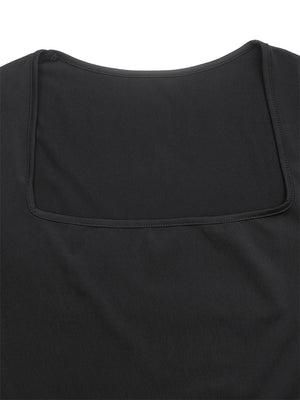 Women's Square Neck Long Sleeve Bubble Mini Dress Slim Fit Elegant Casual Dress