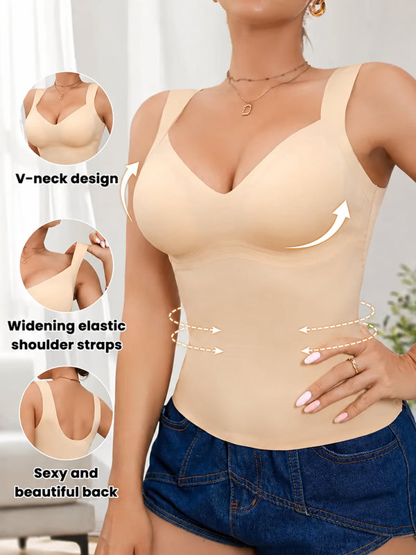 Women's Seamless Shaping Tank Top with Molded Cups Tummy Control and Wide Support Straps