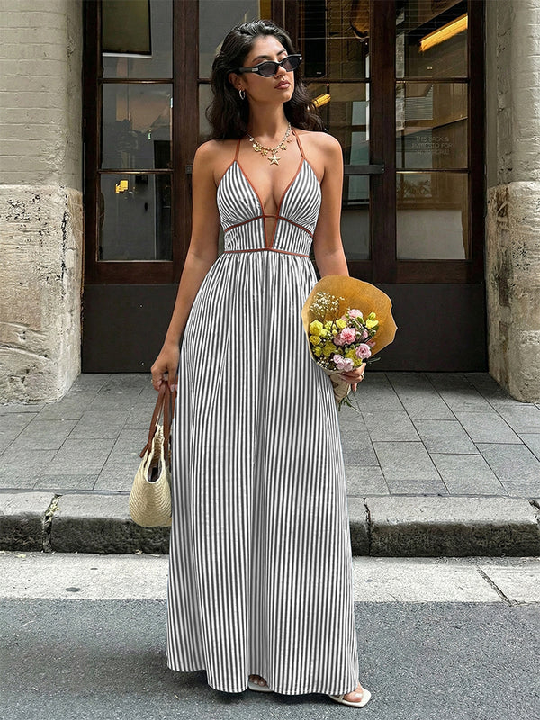 Women’s Striped Halter Neck Maxi Dress