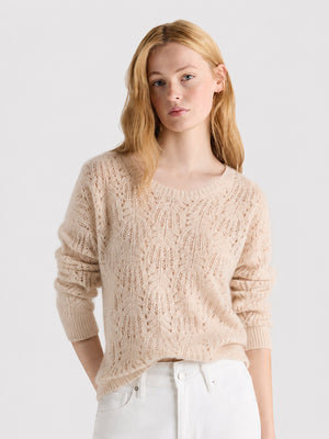 Cashmere-Wool Openwork Crewneck Sweater