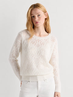 Cashmere-Wool Openwork Crewneck Sweater
