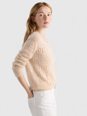 Cashmere-Wool Openwork Crewneck Sweater