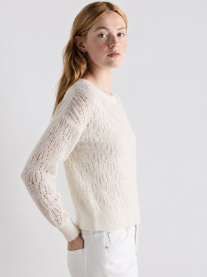 Cashmere-Wool Openwork Crewneck Sweater