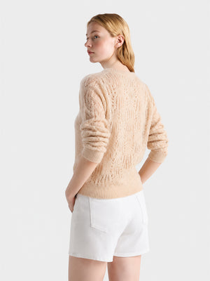 Cashmere-Wool Openwork Crewneck Sweater