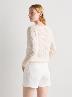 Cashmere-Wool Openwork Crewneck Sweater