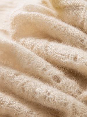 Cashmere-Wool Openwork Crewneck Sweater