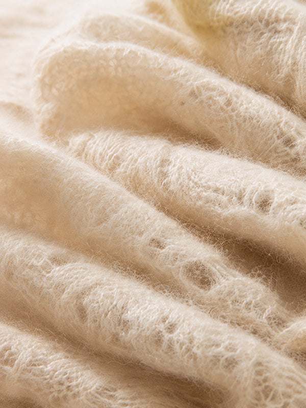 Cashmere-Wool Openwork Crewneck Sweater