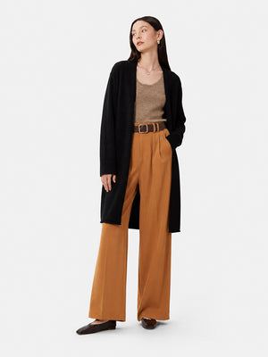 Women’s Cashmere Knit Cardigan – Long Sleeve Open-Front Mid-Length Sweater
