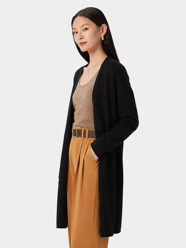 Women’s Cashmere Knit Cardigan – Long Sleeve Open-Front Mid-Length Sweater