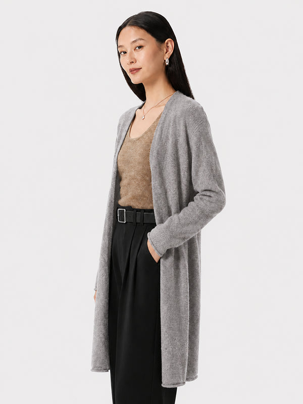 Women’s Cashmere Knit Cardigan – Long Sleeve Open-Front Mid-Length Sweater