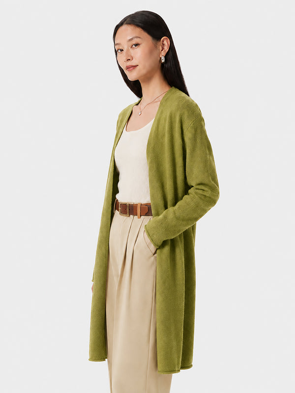 Women’s Cashmere Knit Cardigan – Long Sleeve Open-Front Mid-Length Sweater