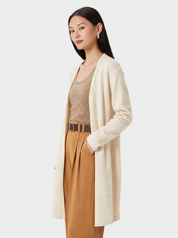 Women’s Cashmere Knit Cardigan – Long Sleeve Open-Front Mid-Length Sweater