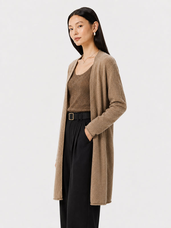 Women’s Cashmere Knit Cardigan – Long Sleeve Open-Front Mid-Length Sweater