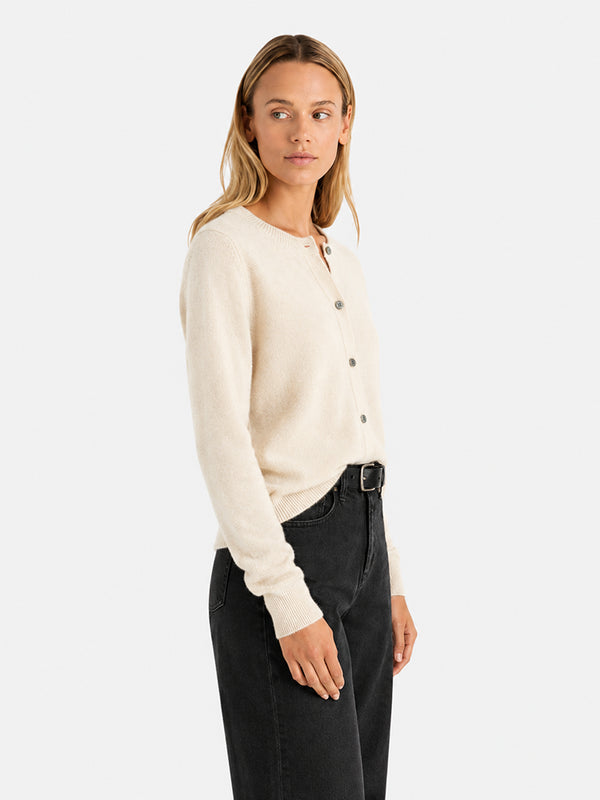 Women’s Classic Wool Cardigan – Soft Crew Neck Long Sleeve Knit Sweater