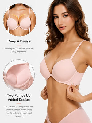 Deep V Push Up T-Shirt Bra – Seamless Padded Everyday Bra with Natural Lift & Comfortable Support