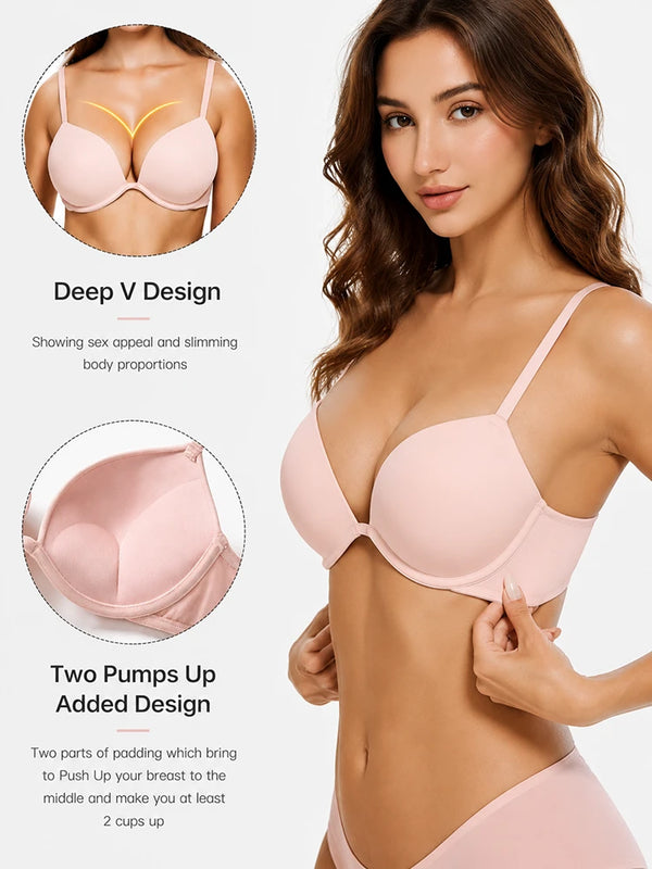 Deep V Push Up T-Shirt Bra – Seamless Padded Everyday Bra with Natural Lift & Comfortable Support