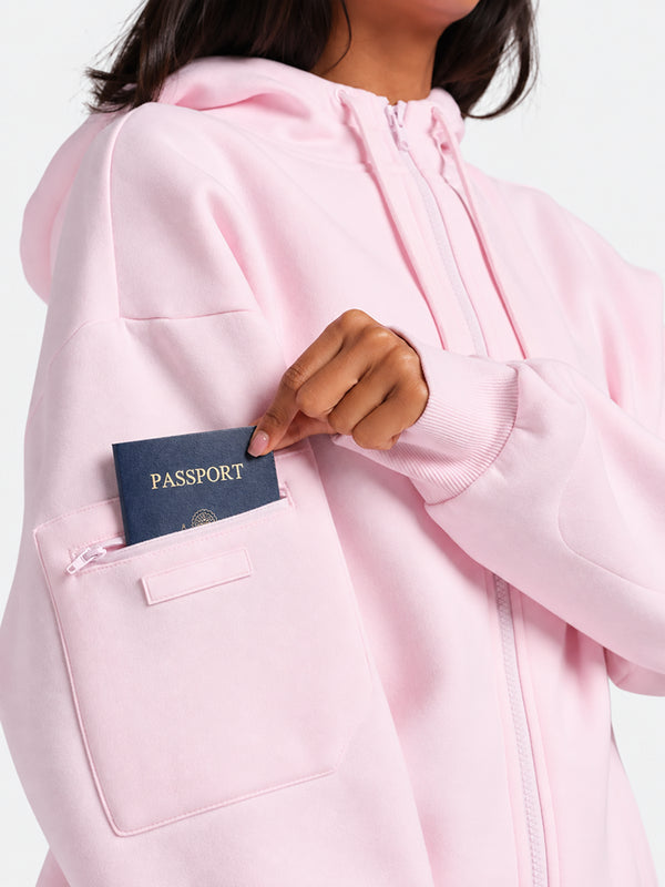 VIP Airplane Mode Travel Zip Hoodie Mega Silk Lined Hood Built In Eye Mask