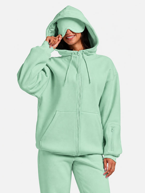 VIP Airplane Mode Travel Zip Hoodie Mega Silk Lined Hood Built In Eye Mask
