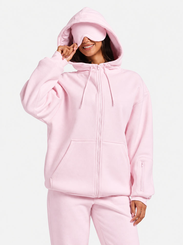 VIP Airplane Mode Travel Zip Hoodie Mega Silk Lined Hood Built In Eye Mask