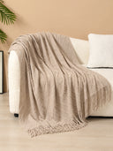 Knitted Throw Blanket with Tassels – Soft Textured Decorative Blanket